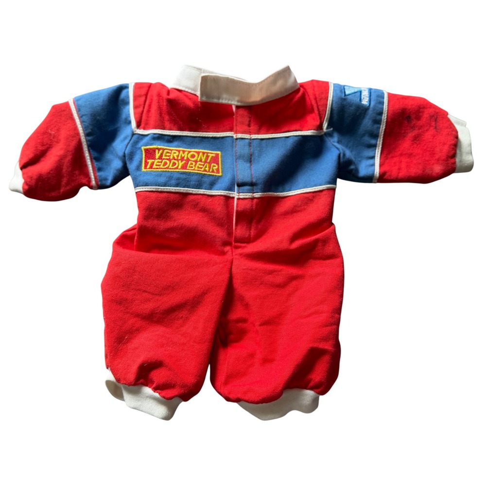 Vermont Teddy Bear Racing Outfit Red Blue White Jumpsuit Race Car Driver Plush